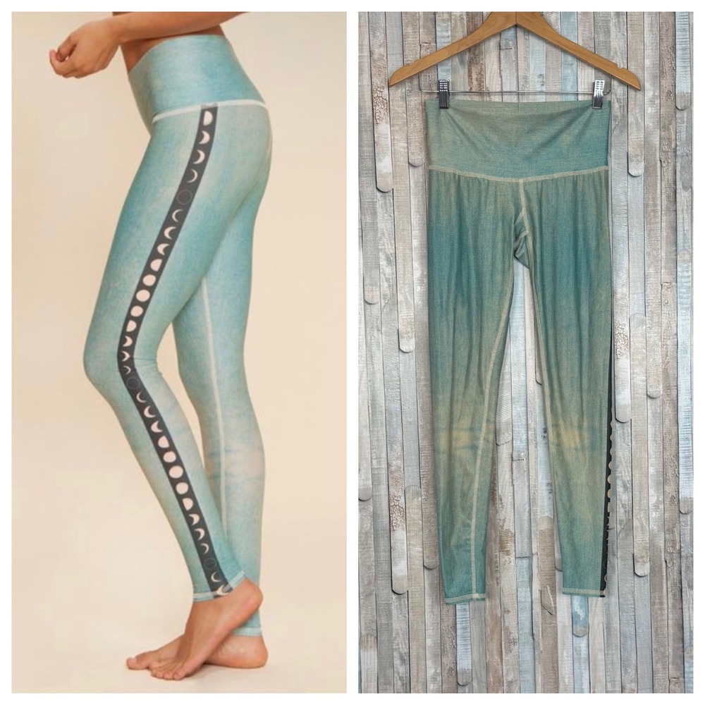 Teeki S Moon Phase Hot Pants Teal Yoga Tight Leggings Celestial Boho Recycled